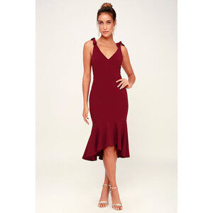 Lulus Want You To Want Me Wine Red Trumpet Hem Bodycon Midi Dress - Size S